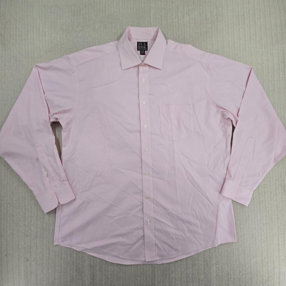 Jos. A. Bank Shirt Mens 16.5 36/37 Pink Striped Traveler Wrinkle Free Dress